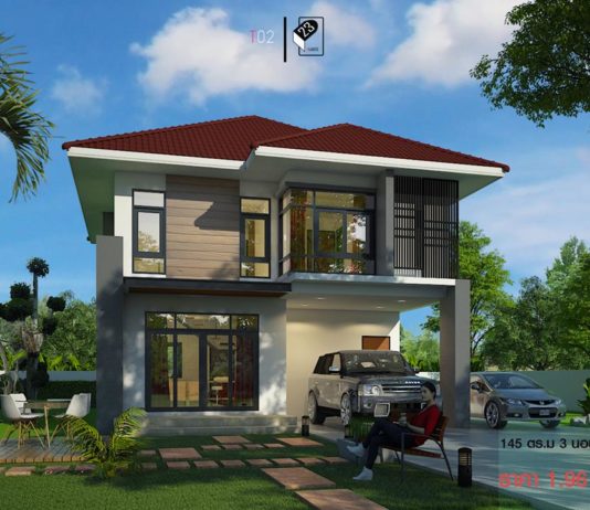 บ้านสองชั้น ขนาด 3 ห้องนอน 3 ห้องน้ำ 1 ห้องครัว ราคาก่อสร้างเพียง 1.96 ล้านเท่านั้น