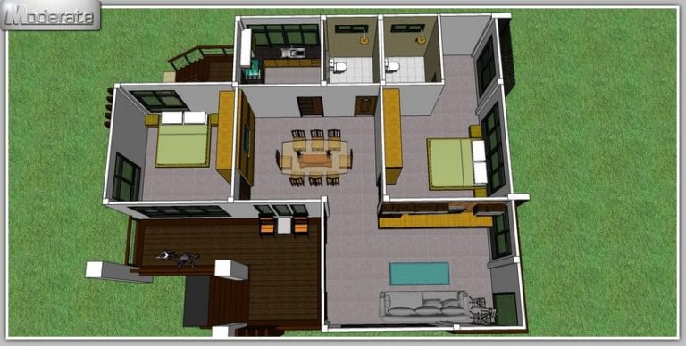 แบบบ้านชั้นเดียวสไตล์โมเดิร์นรีสอร์ท ขนาดเล็ก 2 ห้องนอน 2 ห้องน้ำ งบ ...
