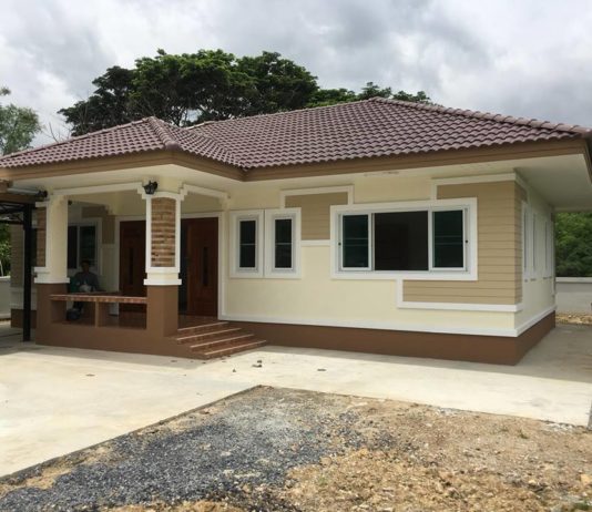 แบบบ้านชั้นเดียวสไตล์สมัยนิยม ขนาด 3 ห้องนอน พื้นที่ใช้สร้อย 90 ตรม