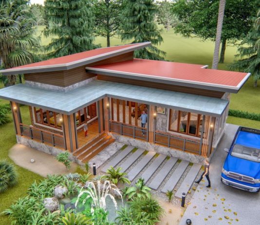บ้านชั้นเดียวหลังคาหมาแหงน 2 ห้องนอน 1 ห้องน้ำ รวมพื้นที่ใช้สอย100 ตร.ม.