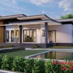 แบบบ้านโมเดิร์นชั้นเดียว สไตล์โมเดิร์นเพิงแหงนเล่นระดับ งบประมาร 9 แสนบาท