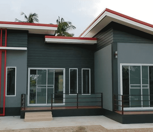 แบบบ้านโมเดิร์นรูปทรงตัวแอล 3 ห้องนอน 1 ห้องน้ำ สวยงามลงตัว