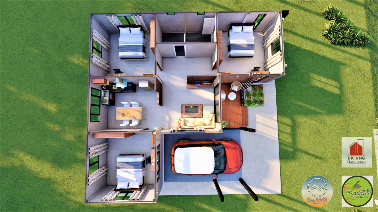 บ้านโมเดิร์นสวยรูปทรงทันสมัย 3 ห้องนอน 2 ห้องน้ำ พื้นที่ใช้สอย 115 ...
